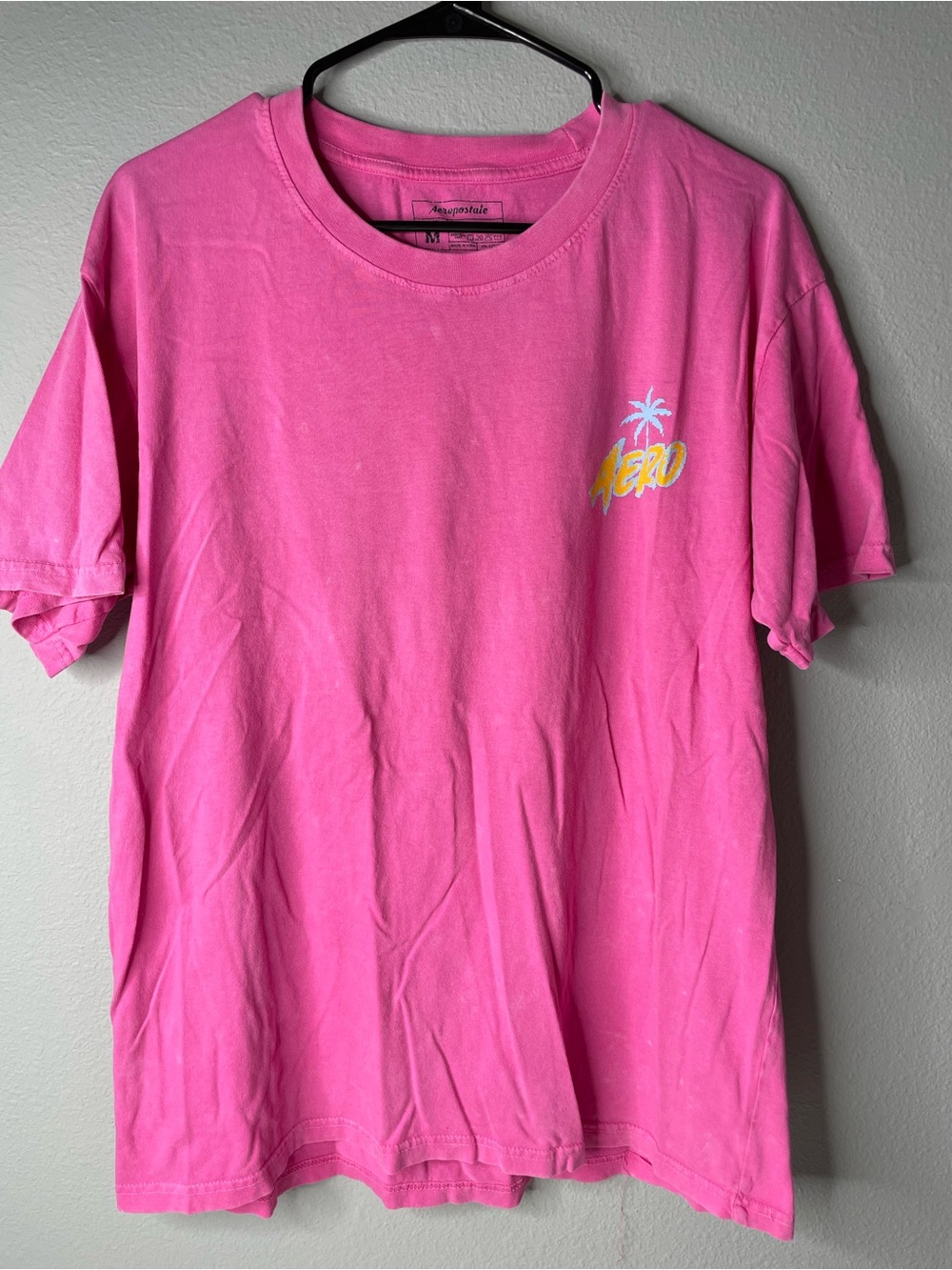 Aeropostale Bright Pink Tee with Small Palm Logo